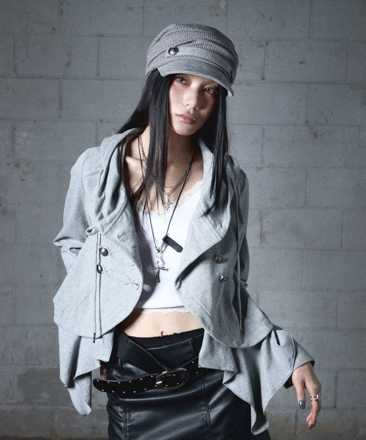 NOTKNOWING Draped Button Knit Cap Grey
