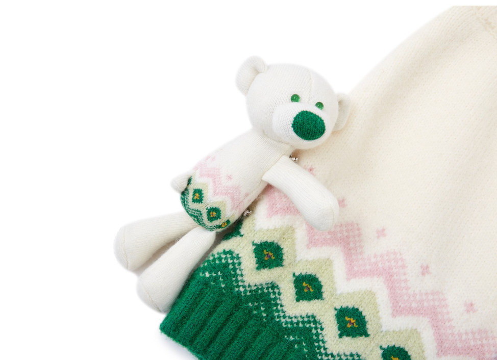 13DE MARZO Fair Isle Bear Knit Dress Beige