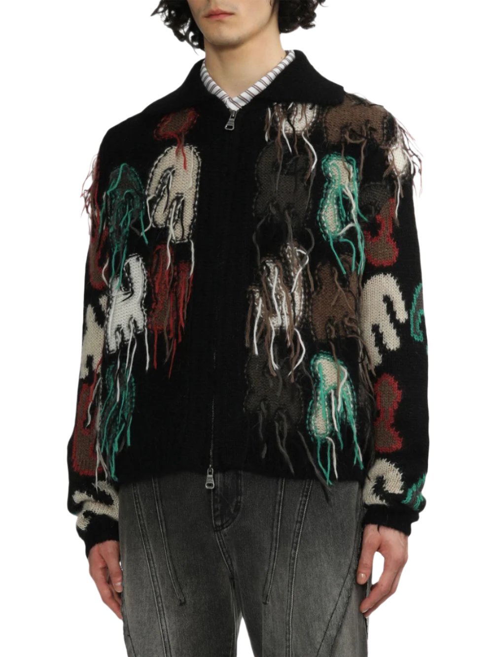 ANDERSSON BELL Rainbow Intarsia Zip-up Cardigan