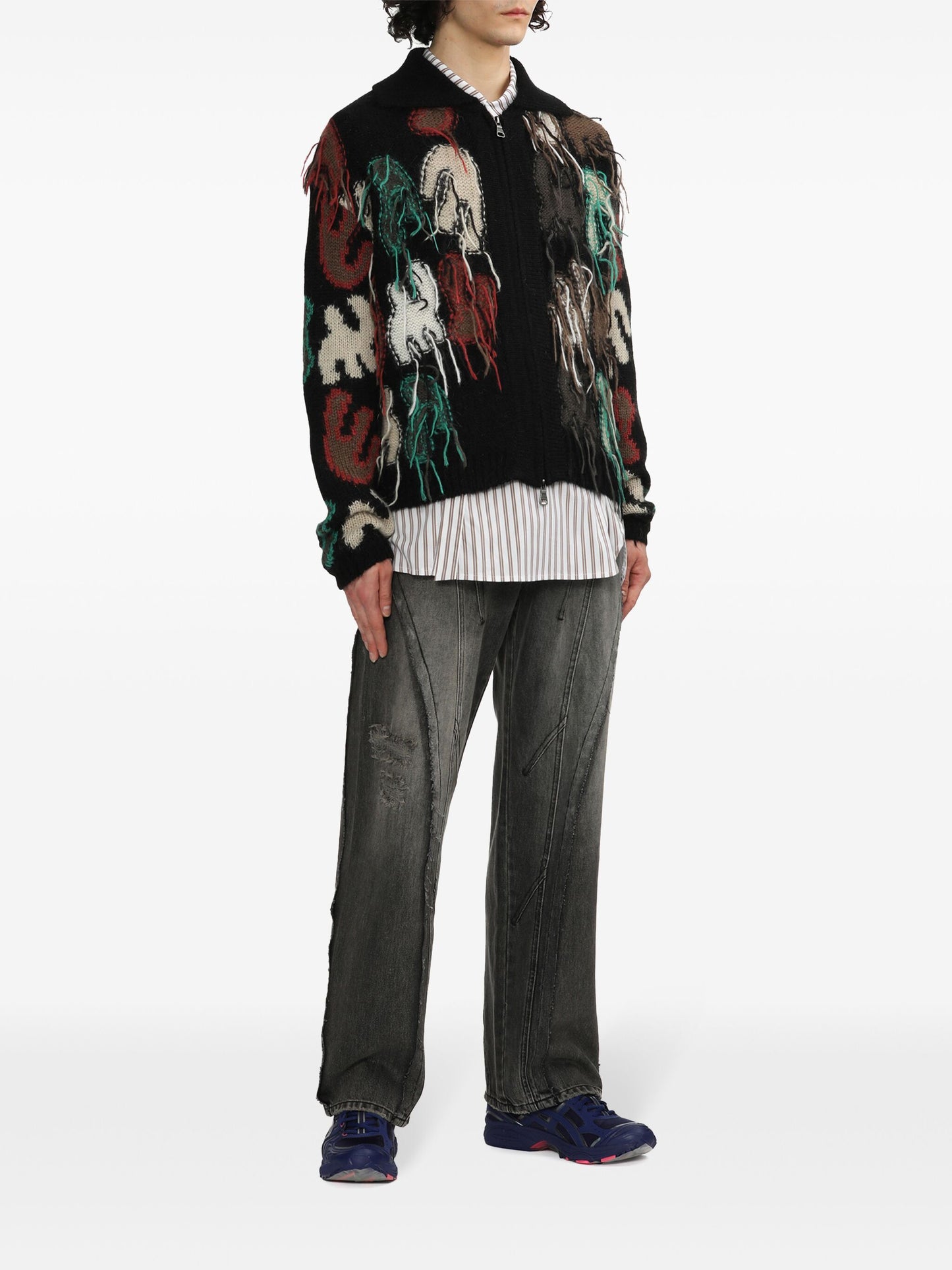 ANDERSSON BELL Rainbow Intarsia Zip-up Cardigan