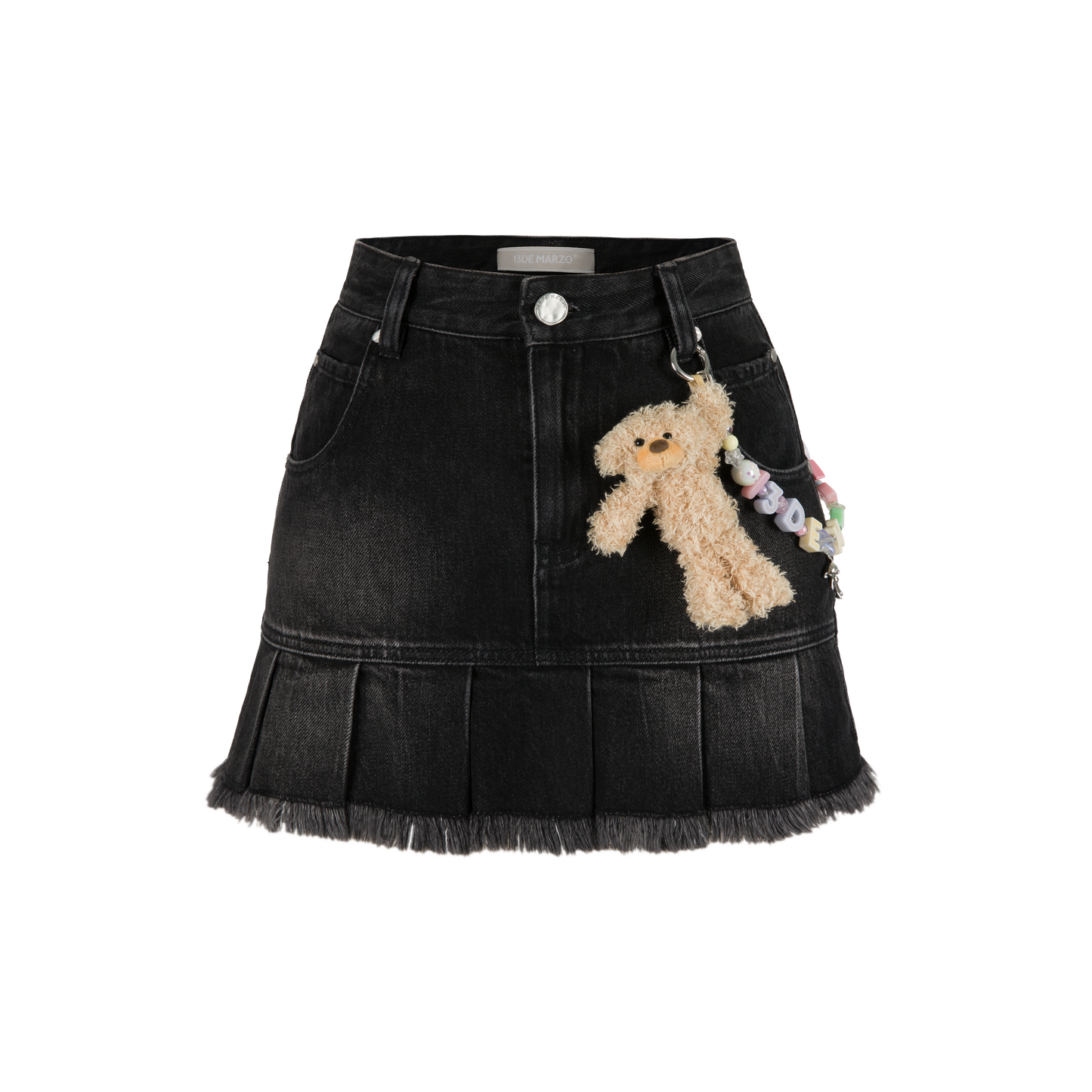 13DE MARZO Logo Bead Chain Denim Skirt Black