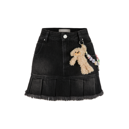 13DE MARZO Logo Bead Chain Denim Skirt  Black