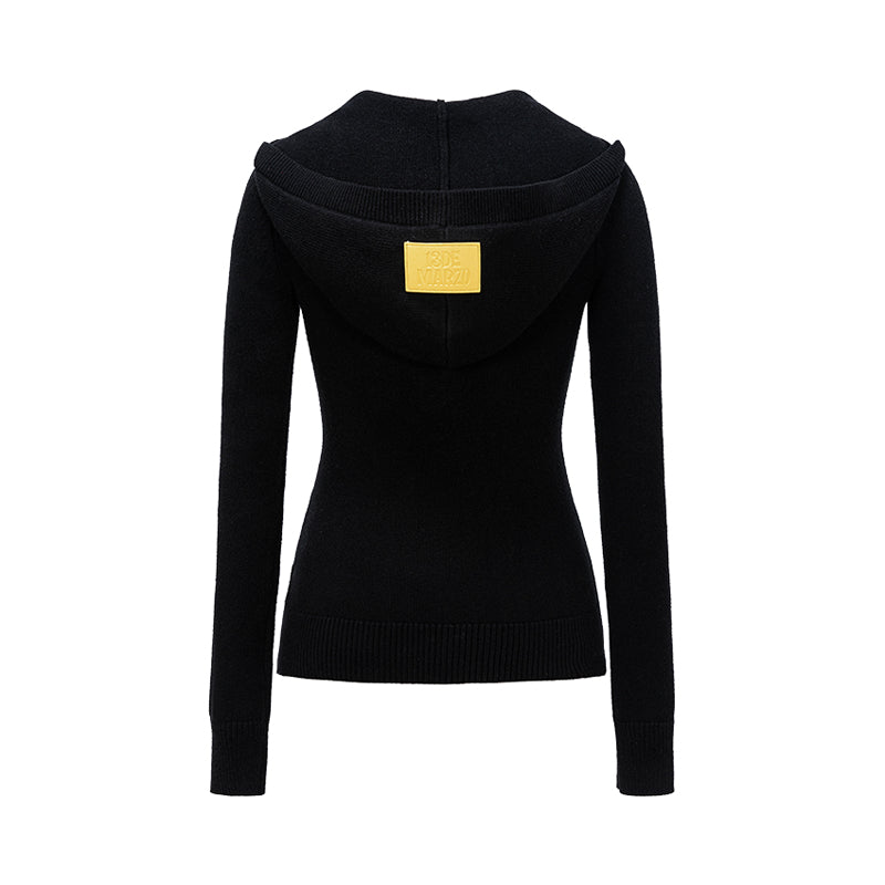 13DE MARZO Bear Knit Fit Hoodie Black