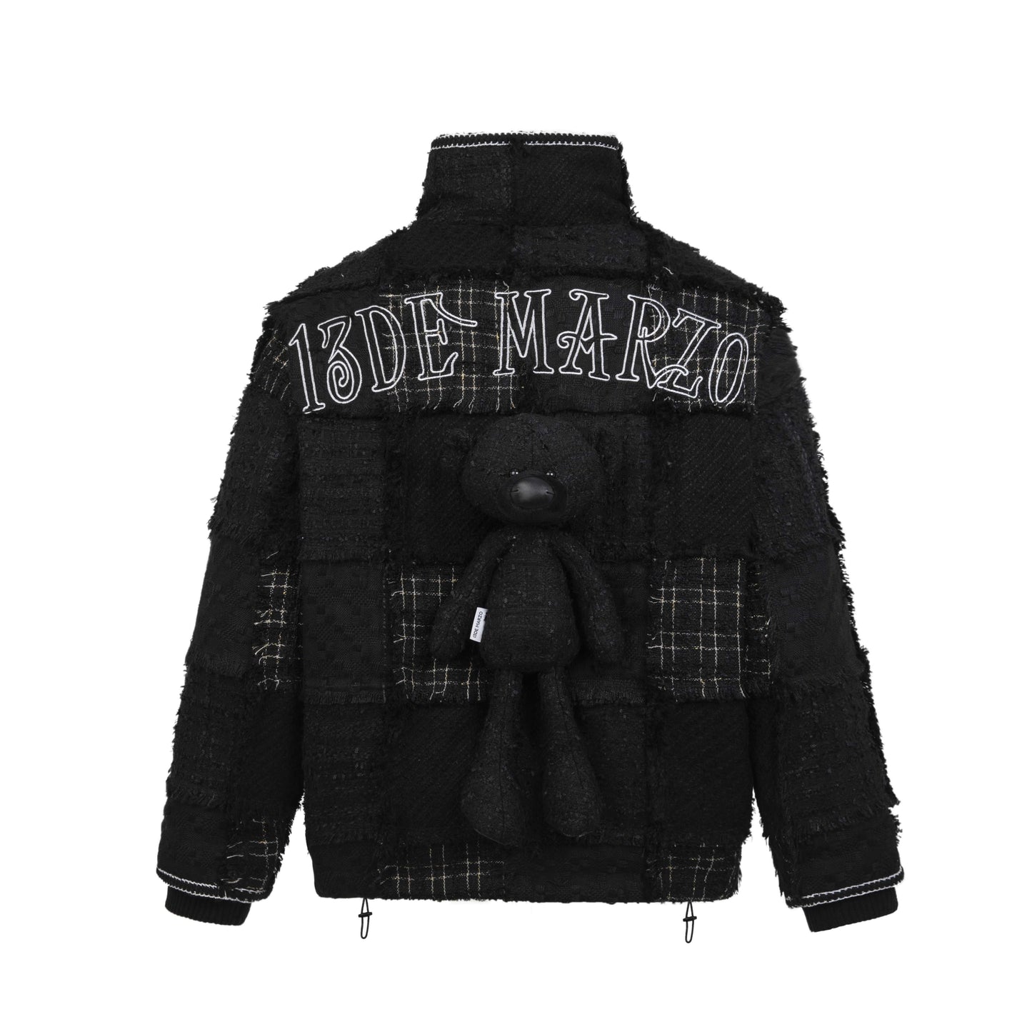 13DE MARZO Tweed Patch Down Jacket Black
