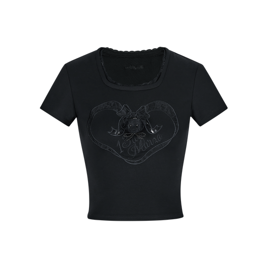 13DE MARZO Bear Lacy Bowknot Top Black
