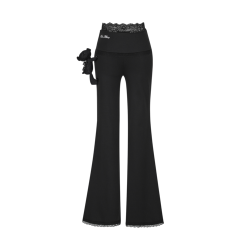 13DE MARZO Bear Lacy Flare Pants Black
