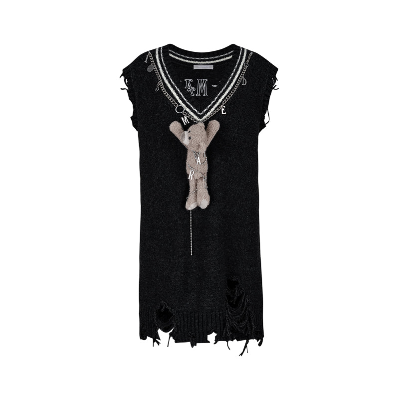 13DE MARZO Chains Knitted Vest Dress Dark Grey