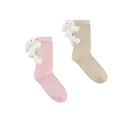 13DE MARZO Base Stacked Socks Pink&Khaki