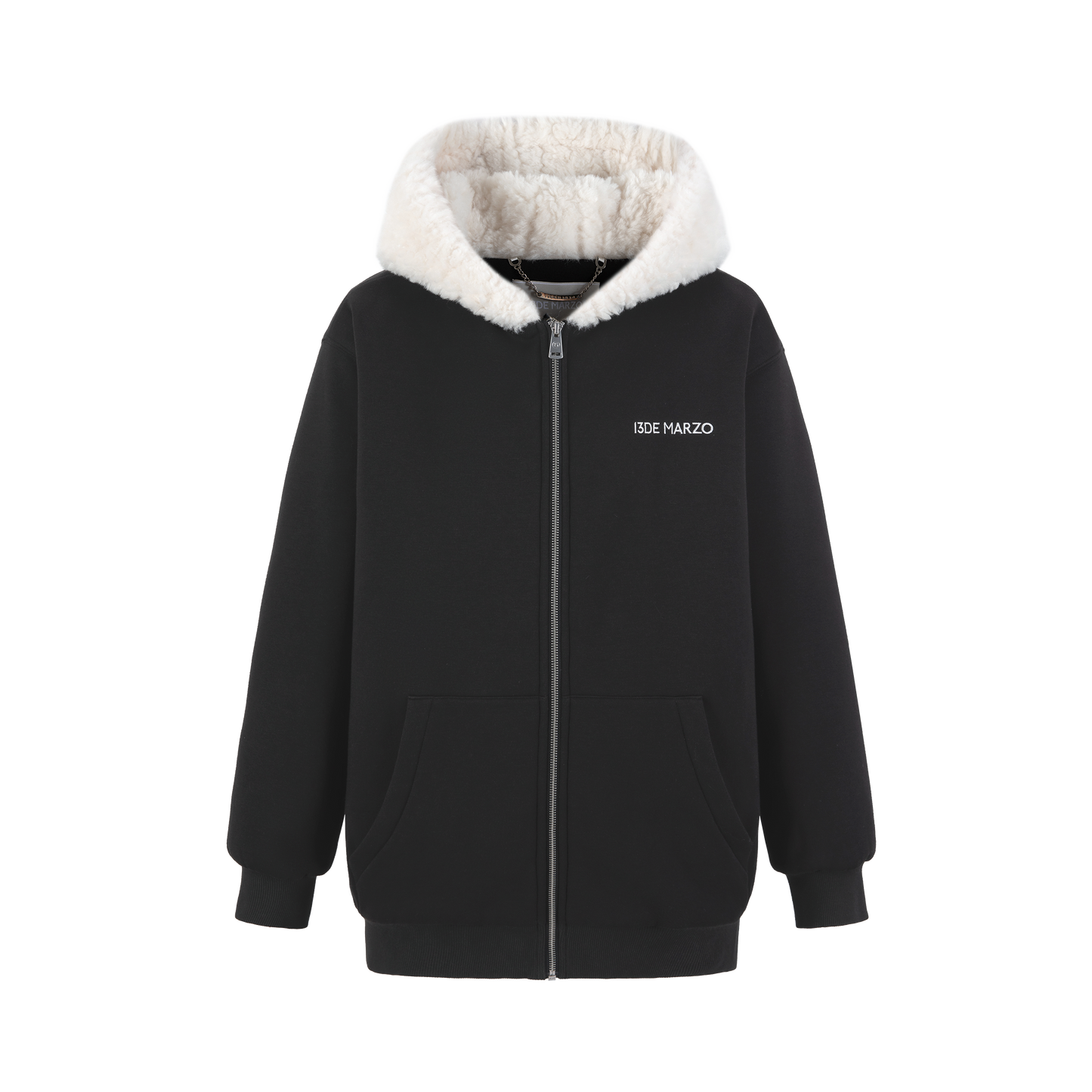 13DE MARZO Bear Zip Fuzzy Hoodie Dark Grey