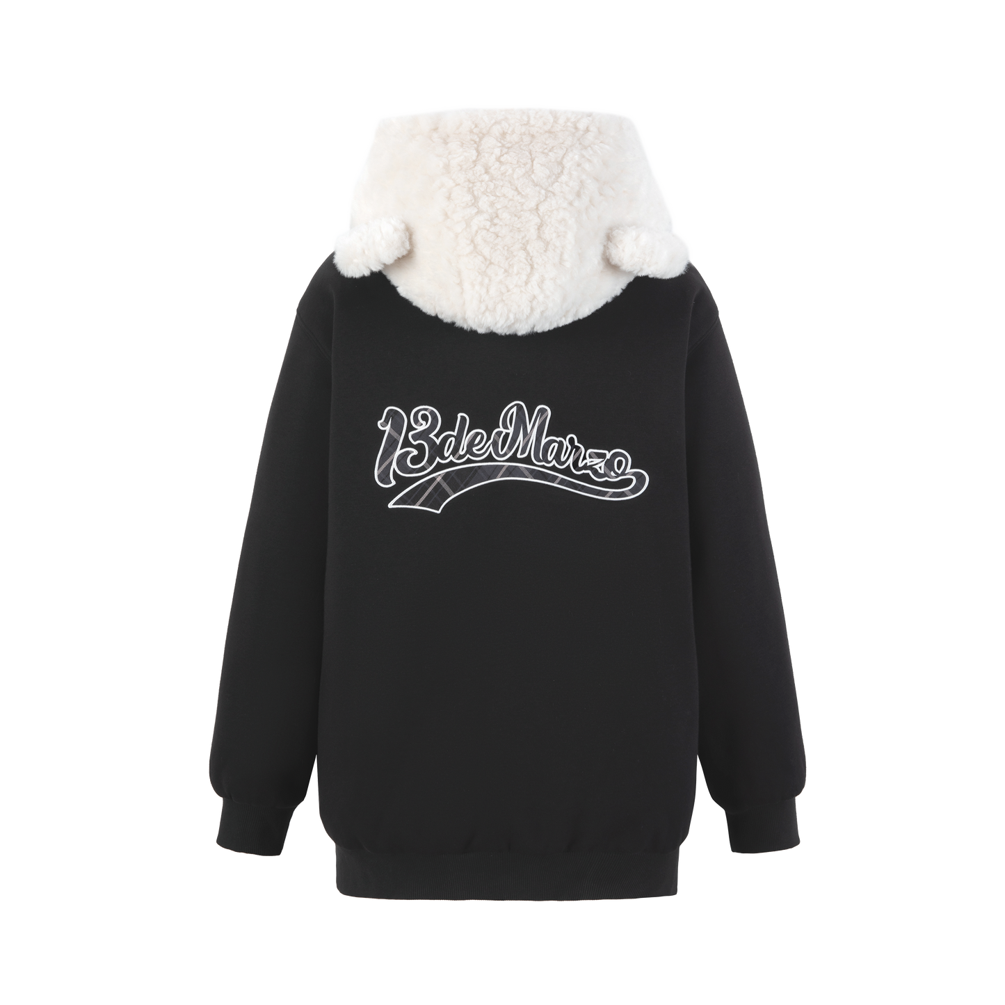 13DE MARZO Bear Zip Fuzzy Hoodie Dark Grey