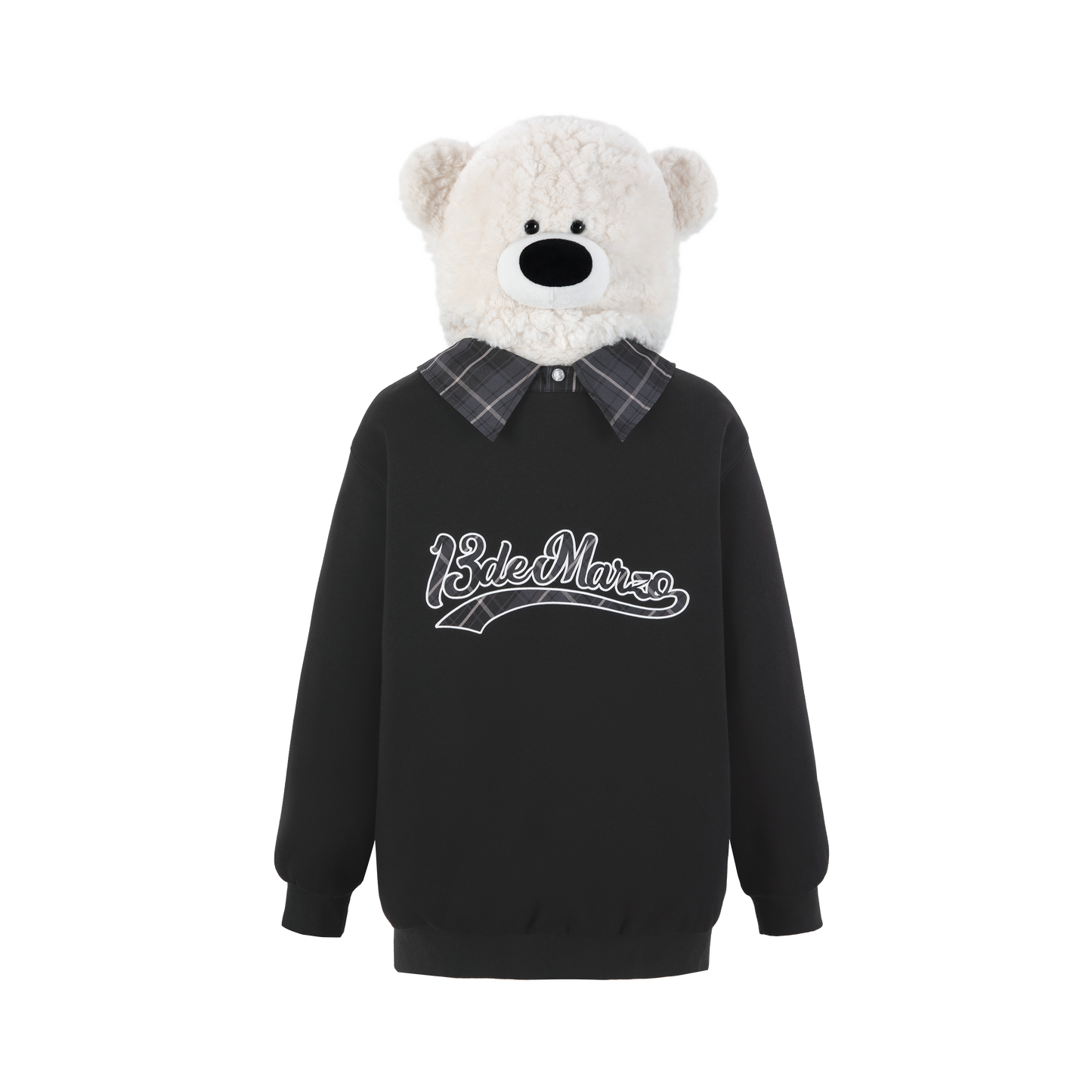 13DE MARZO Bear Zip Fuzzy Hoodie Dark Grey