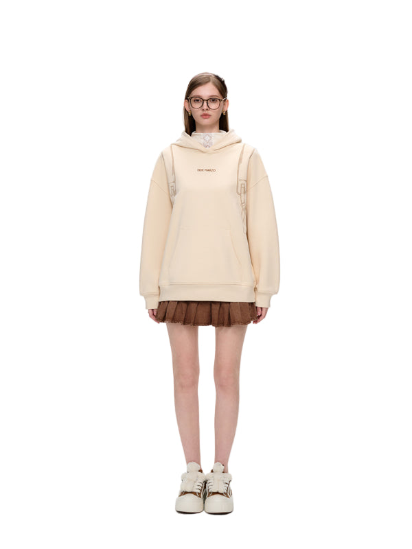 13DE MARZO Bear Backpack Print Hoodie Beige