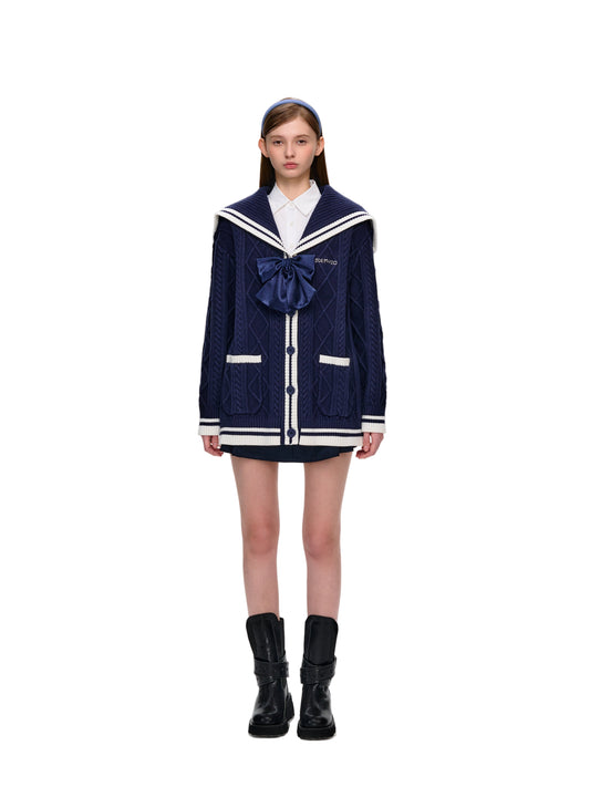 13DE MARZO Sailor Knitted Cardigan Navy Blue