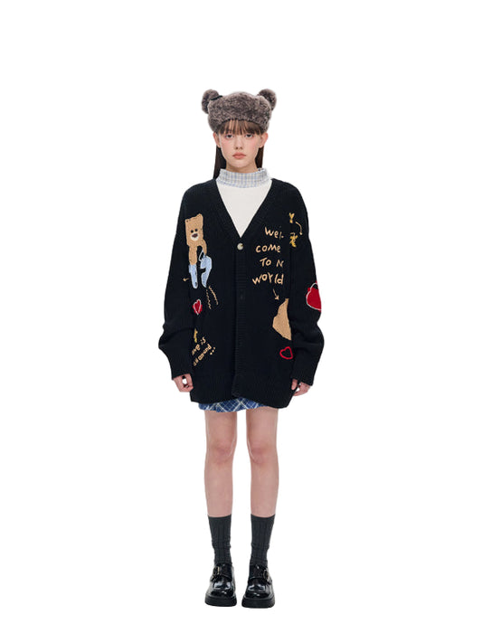 13DE MARZO Doozoo Doodles Cardigan Black