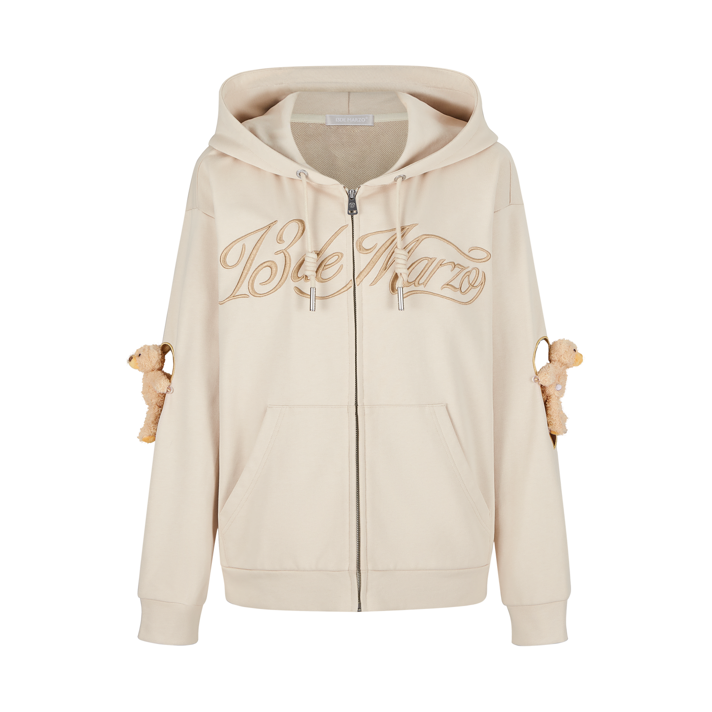 13DE MARZO Doozoo Hollow Heart Zip Hoodie Almond