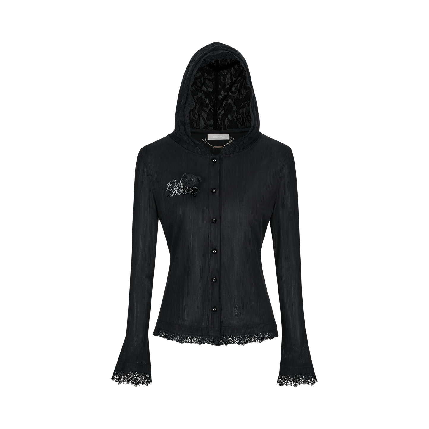 13DE MARZO Bear Lacy Pearl Cardigan Black