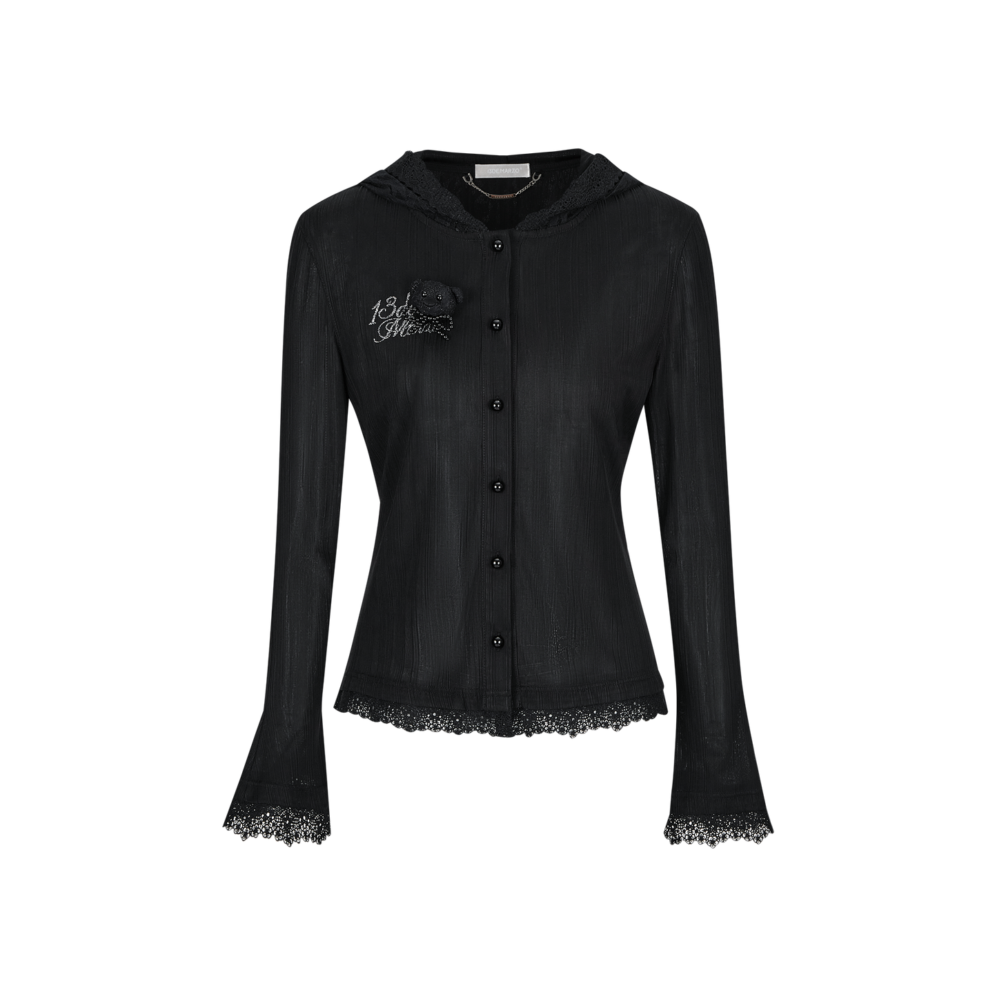 13DE MARZO Bear Lacy Pearl Cardigan Black
