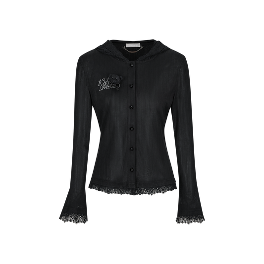 13DE MARZO Bear Lacy Pearl Cardigan Black
