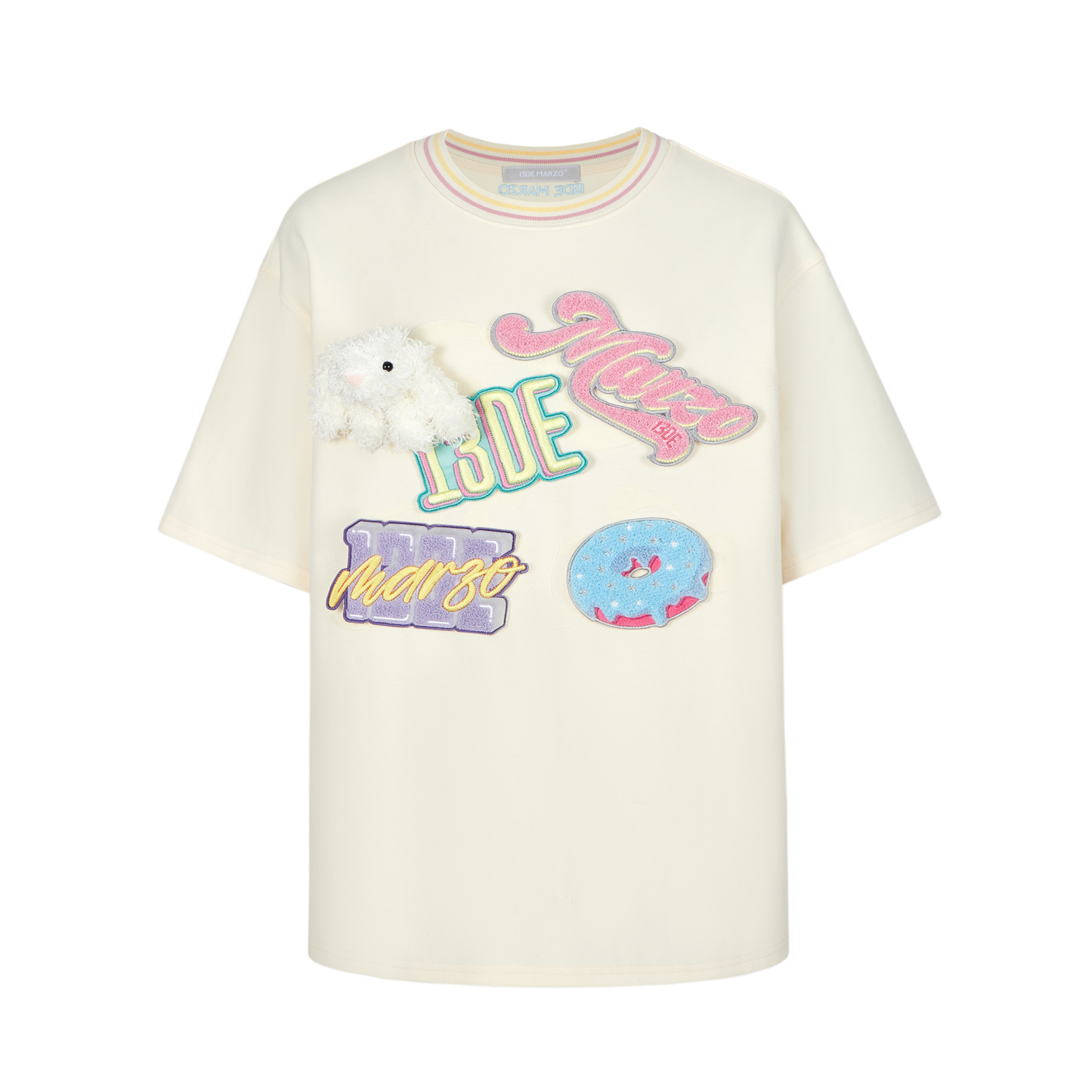13DE MARZO Badges Velcro T-shirt Beige