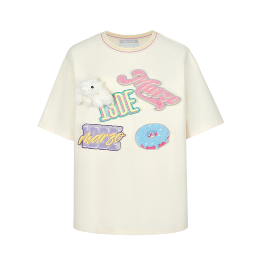 13DE MARZO Badges Velcro T-shirt Beige