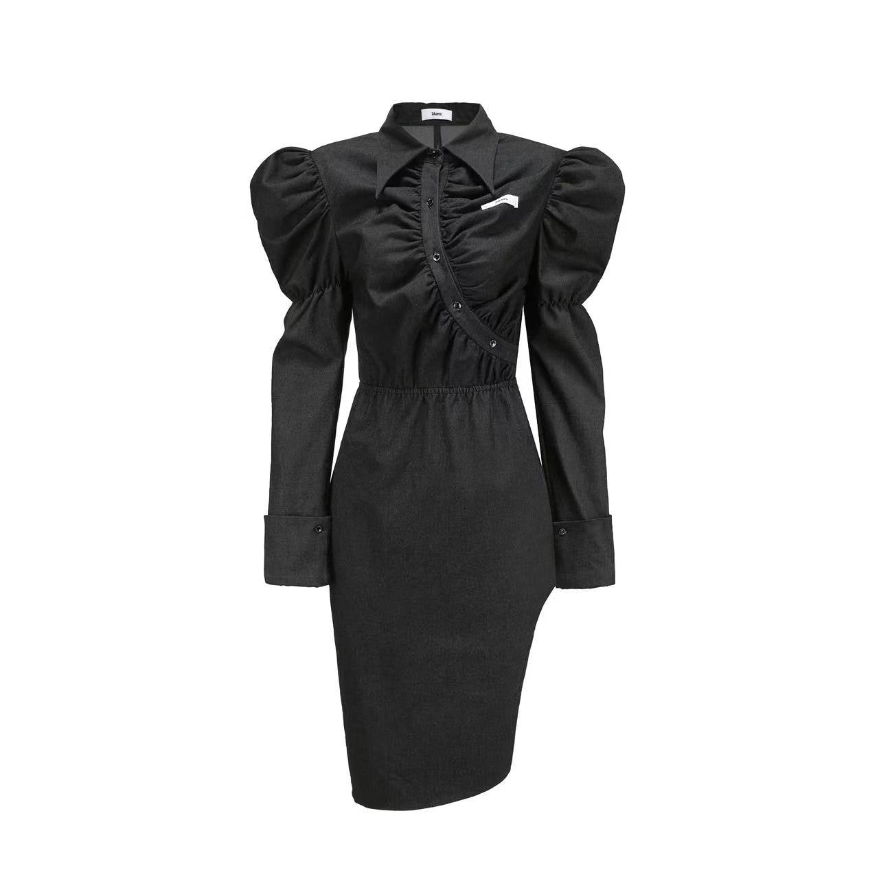 24ANS Chain-Necked Bubble Dress Black