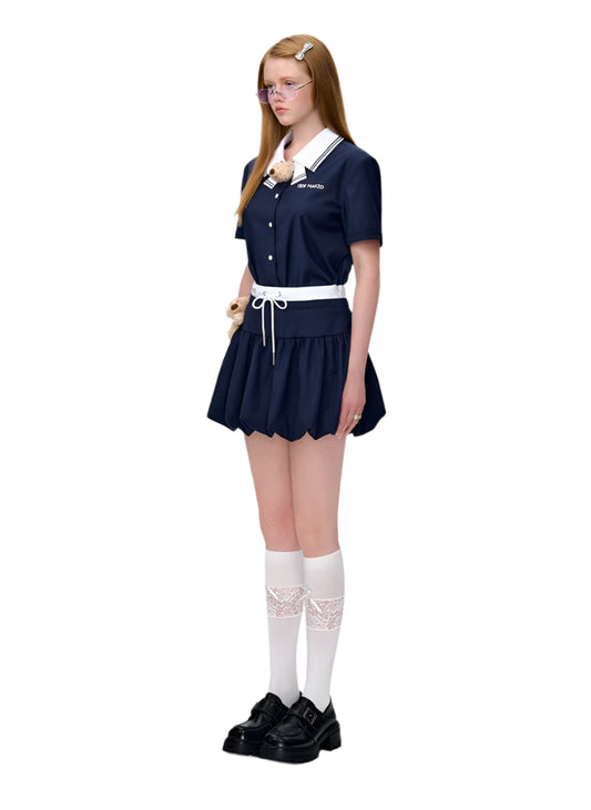 13DE MARZO Bear Sailor Bud Skirt Blue
