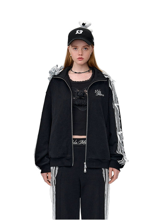 13DE MARZO Bear Lacy Knot Zip Sweatshirt