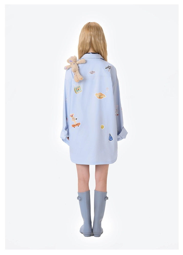 13DE MARZO Bear Stickers Shirt Blue