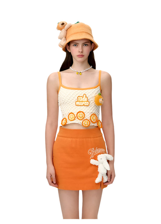 13DE MARZO Fruit Net Stripe Vest Orange