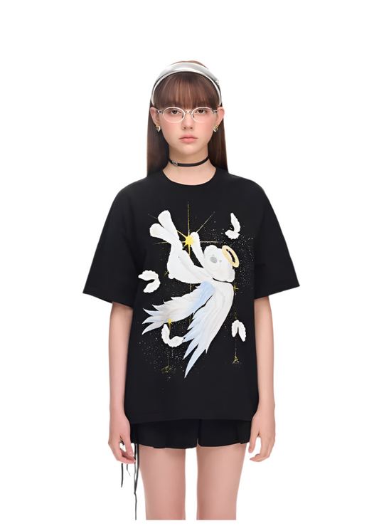 13DE MARZO Angel Devil Bear T-shirt Black