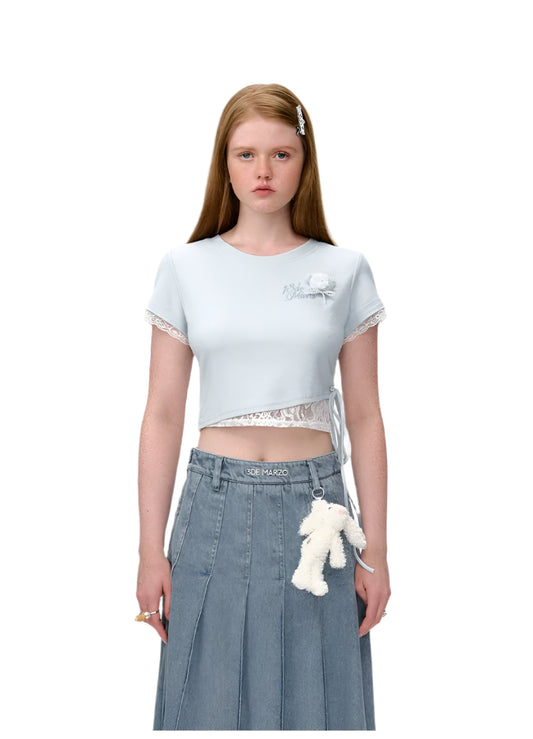 13DE MARZO Bear Lacy Tight Short Top Blue