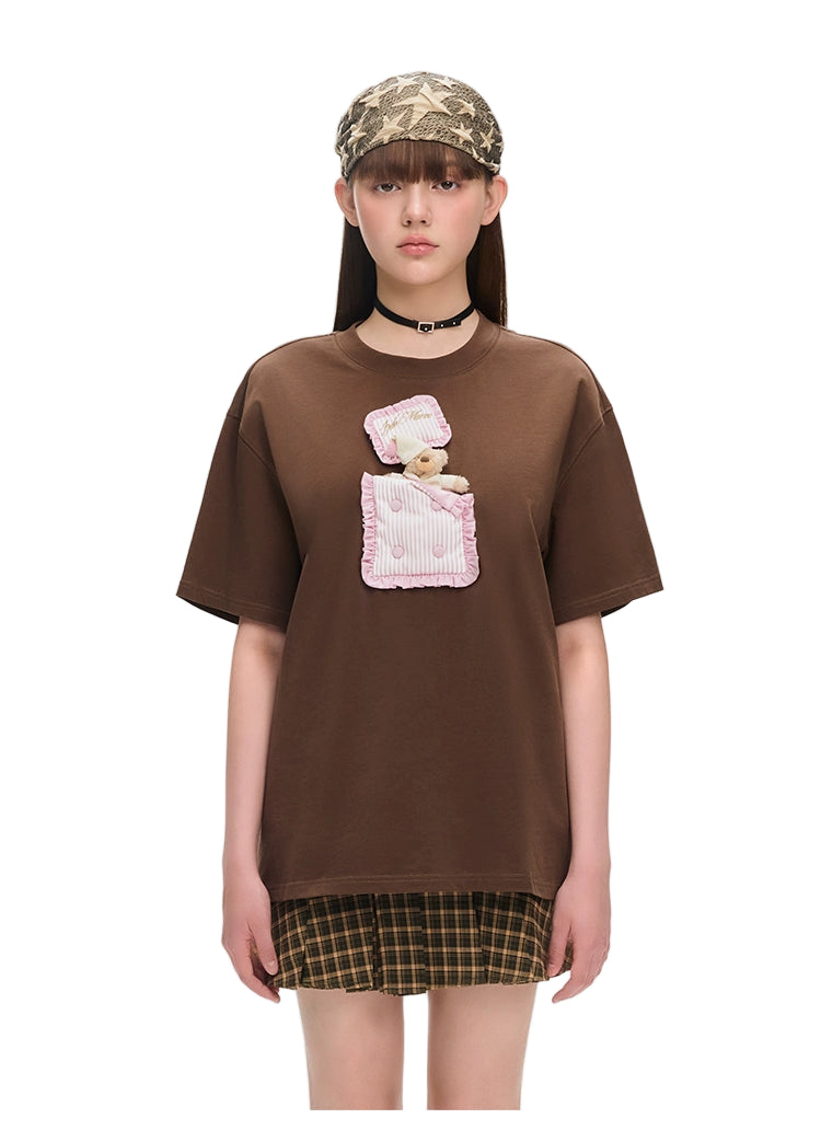 13DE MARZO Sleeping Bear T-Shirt Brown