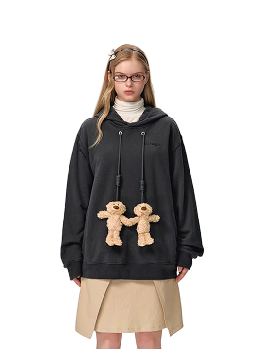 13DE MARZO Doozoo Strings Curved Logo Hoodie Dark Grey