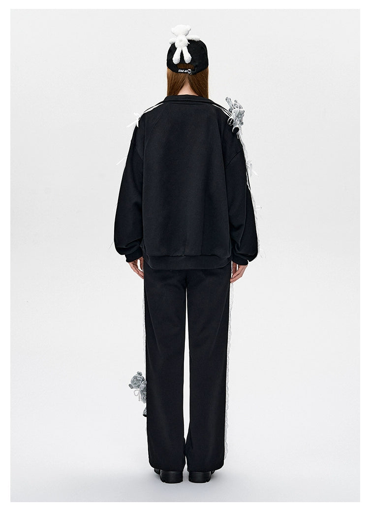 13DE MARZO Bear Lacy Knot Zip Sweatshirt