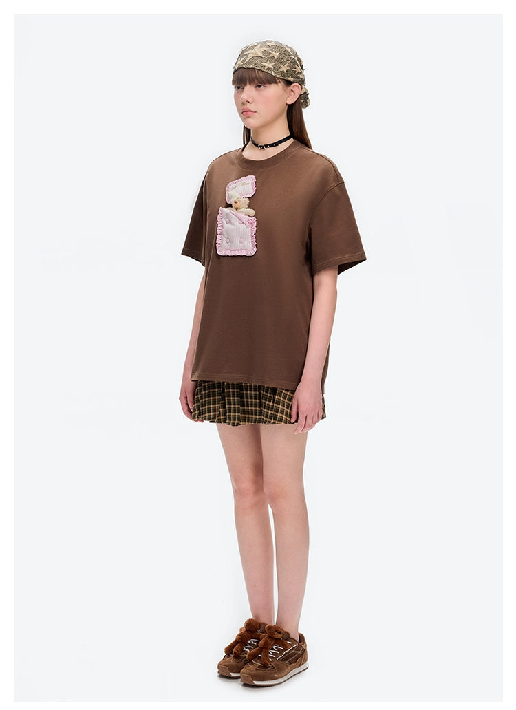 13DE MARZO Sleeping Bear T-Shirt Brown