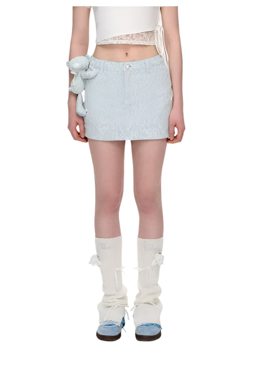 13DE MARZO Bear Lacy Denim Skirt Blue