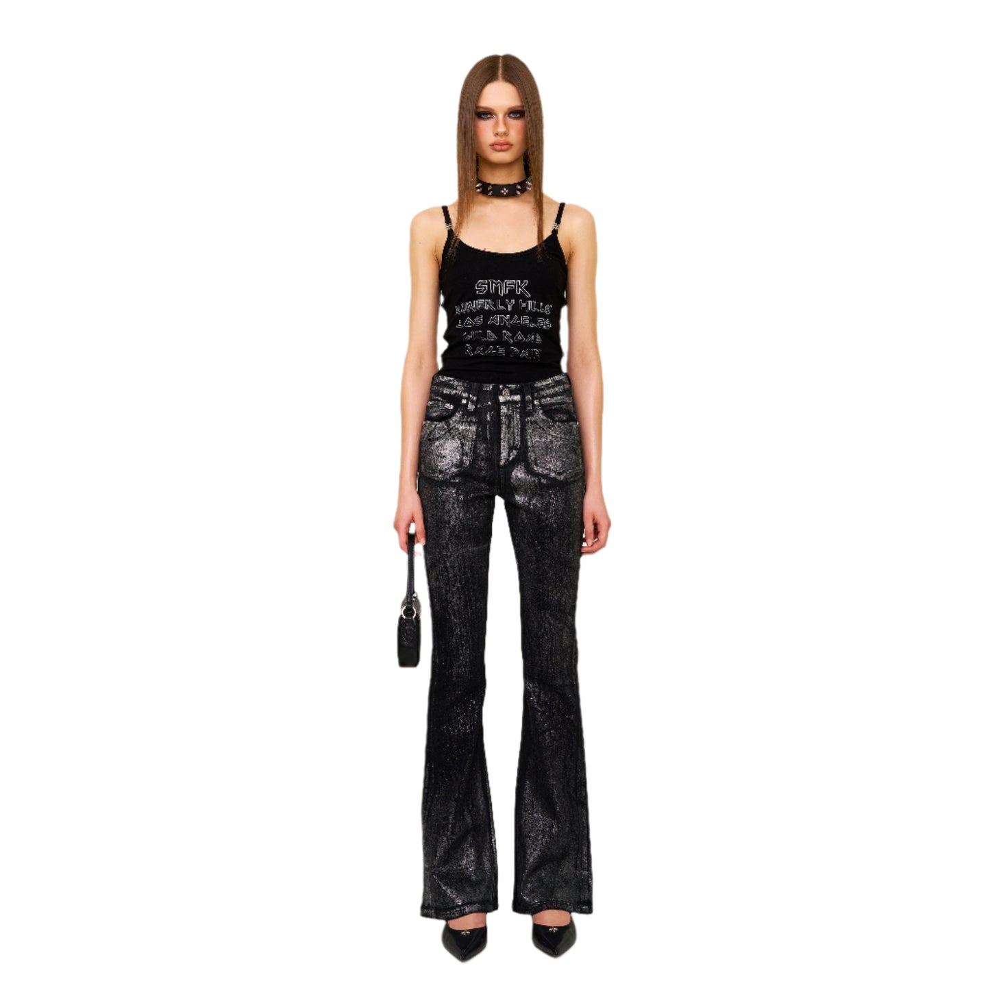 SMFK FUTURE Interstellar Phantom Glitter Flared Jeans Silver