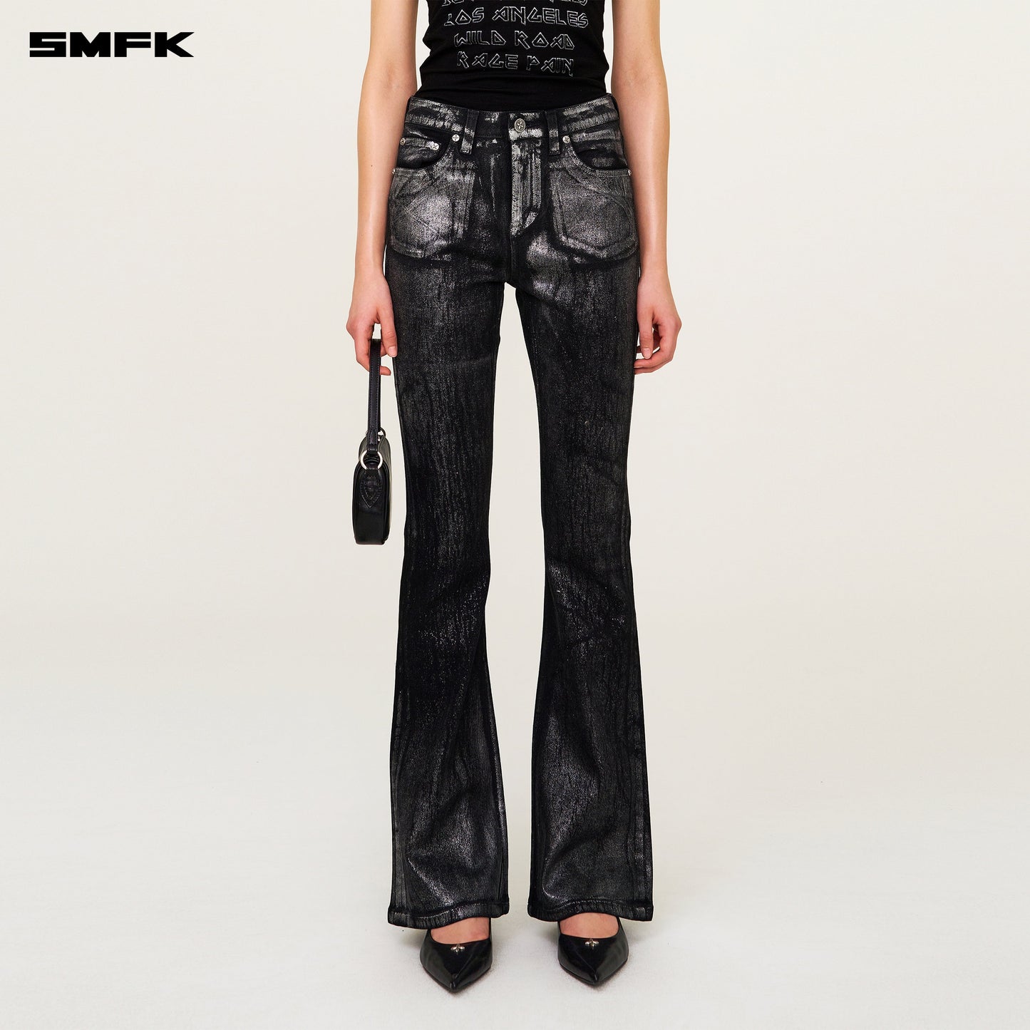 SMFK FUTURE Interstellar Phantom Glitter Flared Jeans Silver
