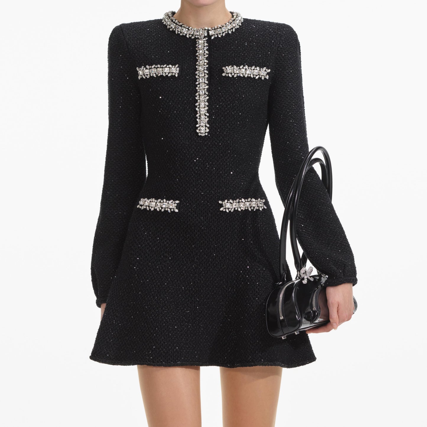 SELF-PORTRAIT Black Sequin Knit Mini Dress