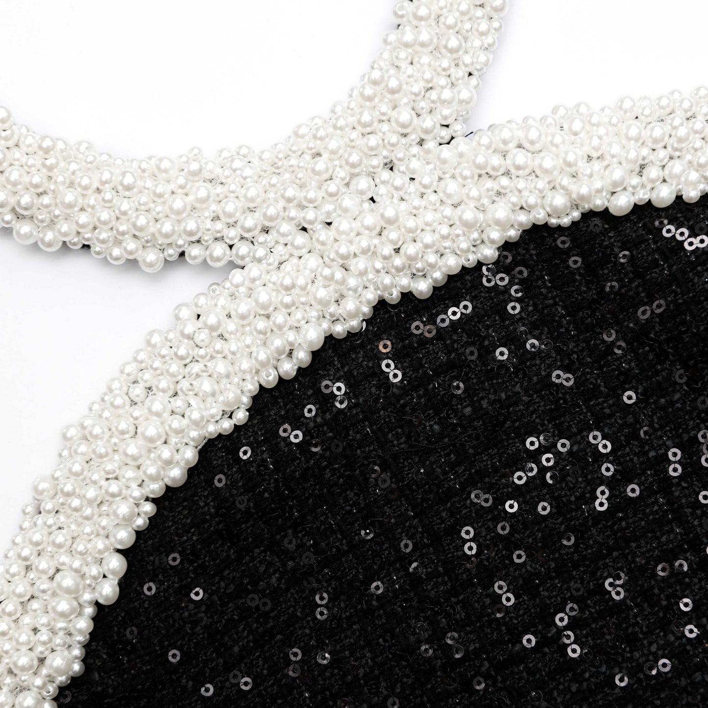 SELF-PORTRAIT Black Boucle Pearl Trim Mini Dress