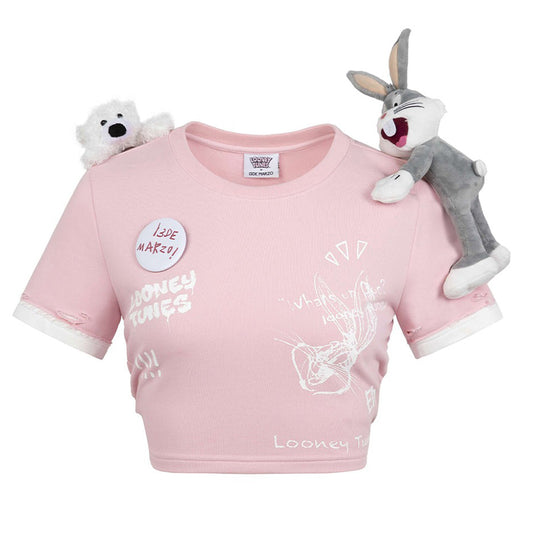 13DE MARZO x LOONEY TUNES Lace Up Half Back Top Pink