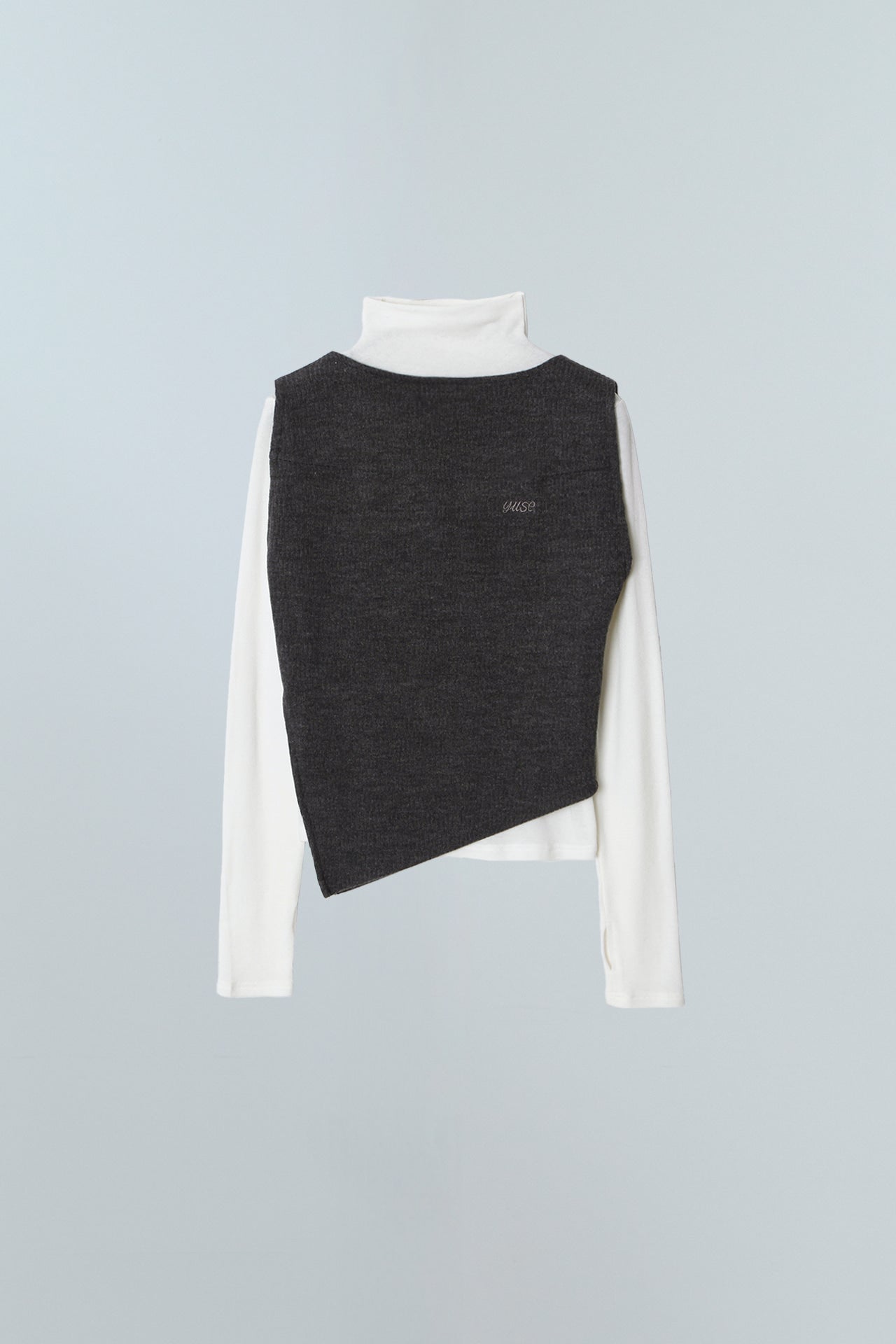 YUSE Layered Vest Mock Neck T- Shirt Ivory/charcoal