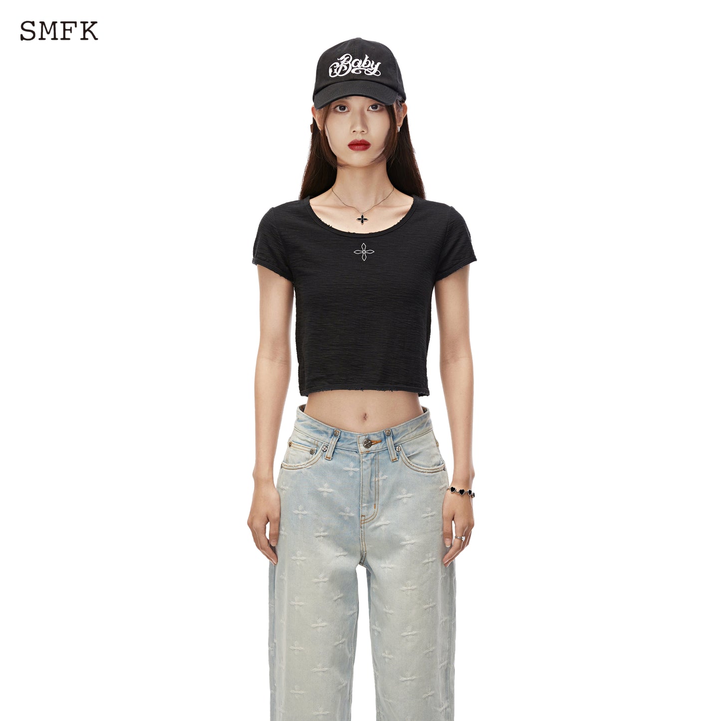 SMFK Black Night Flower Biker Tee Black