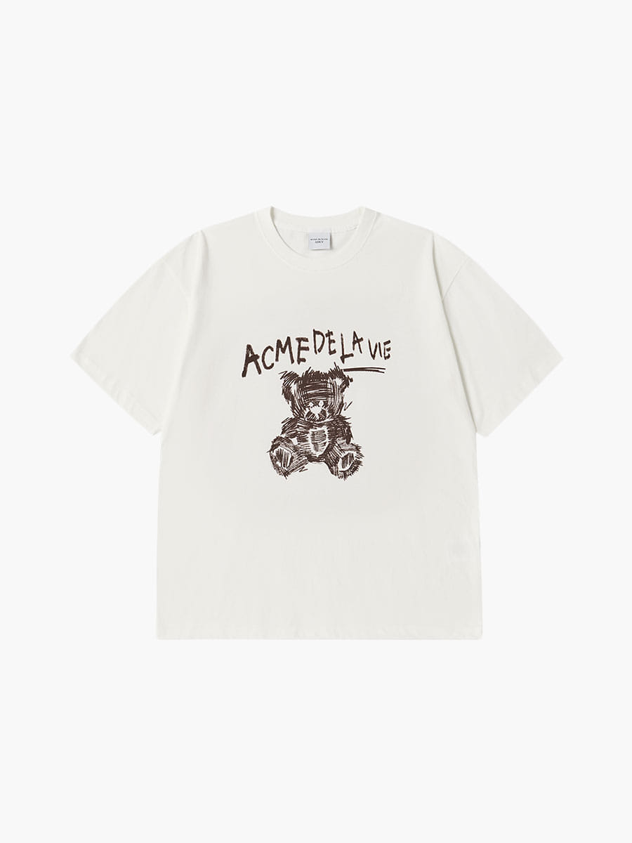 ADLV Drawing Bear Short Sleeve T-Shirt Cream