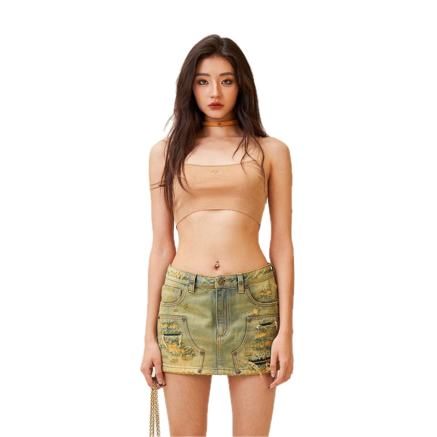 SMFK Compass Cross Classic Knitted Ultra Short Vest Top Nude