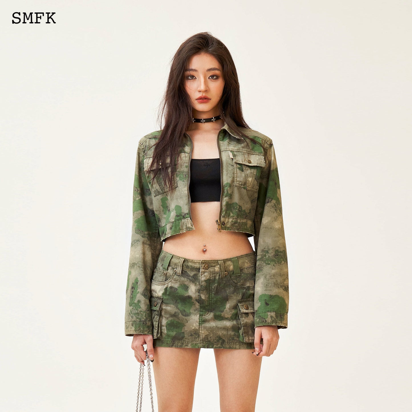 SMFK Compass Viper Green Camouflage Workwear Mini Skirt
