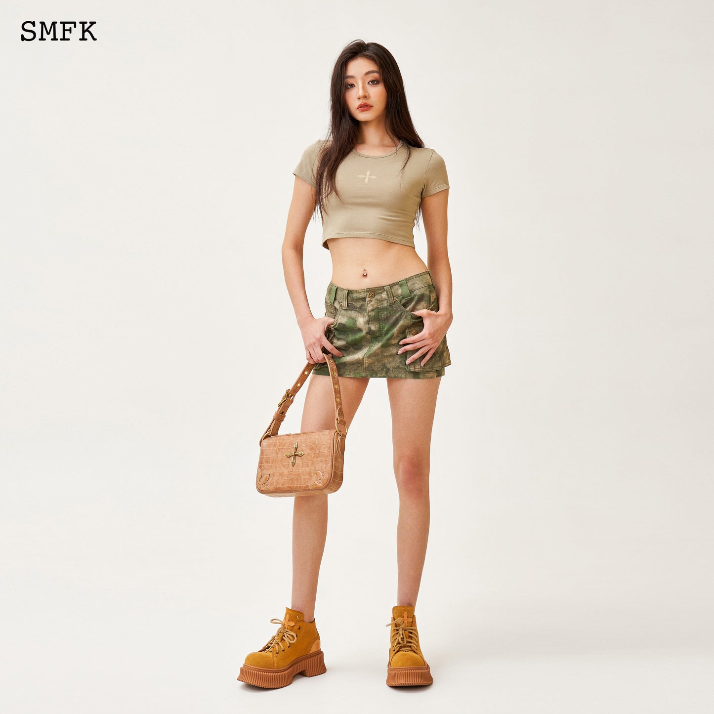 SMFK Compass Viper Green Camouflage Workwear Mini Skirt