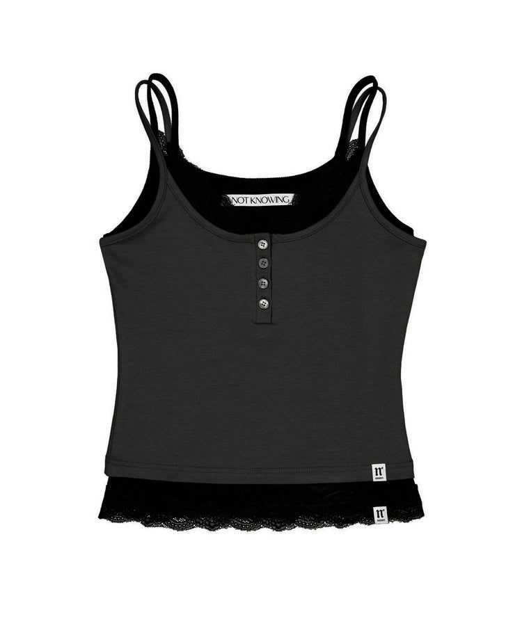 NOTKNOWING Lace Layered Cami Set Chacoal