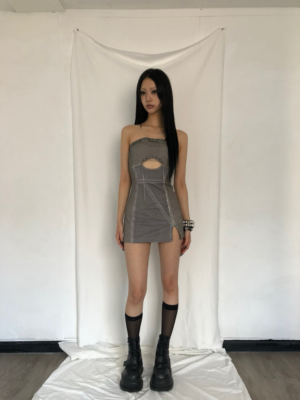 BONEIENKIYE Washing Hoodie Mini Dress