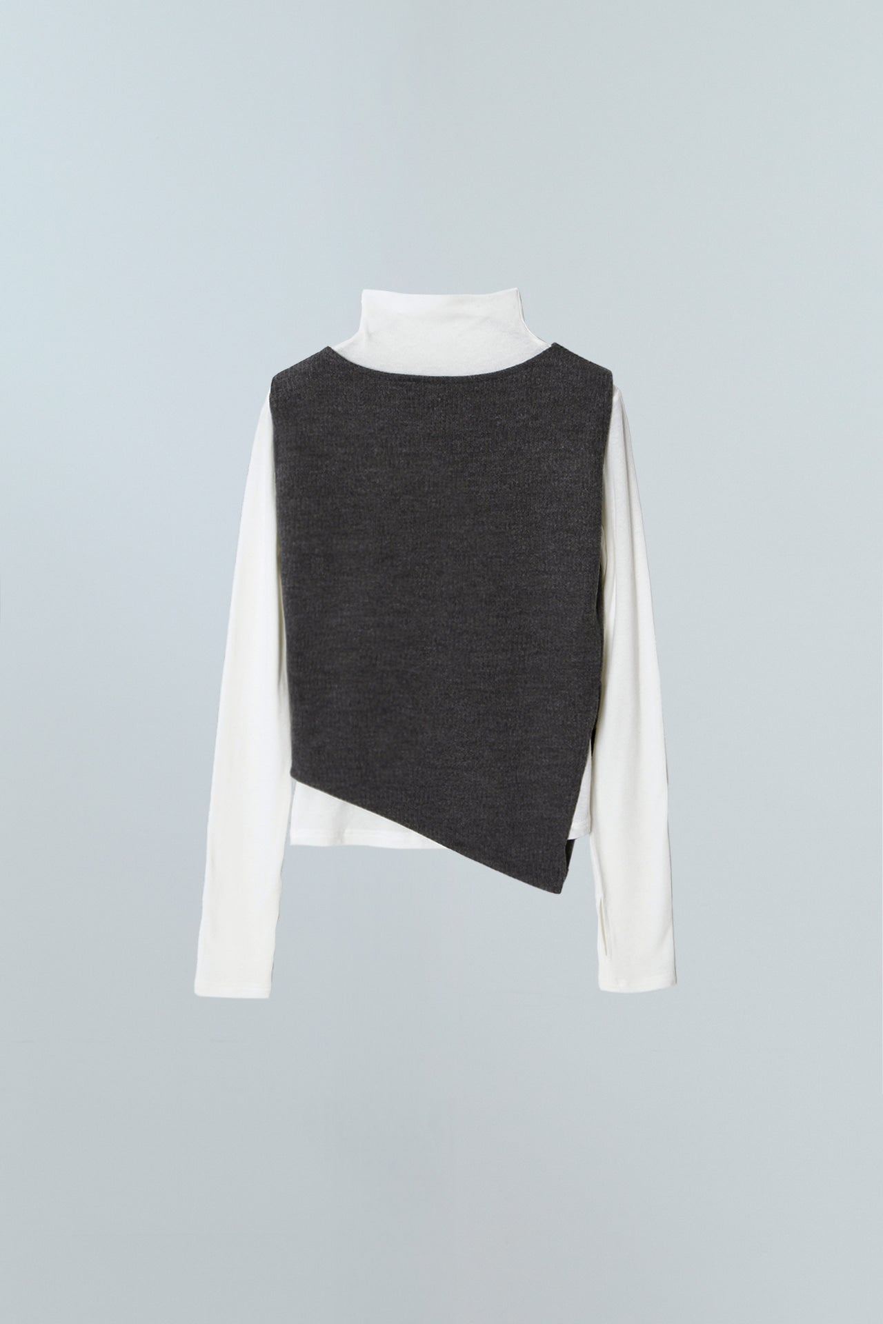 YUSE Layered Vest Mock Neck T- Shirt Ivory/charcoal